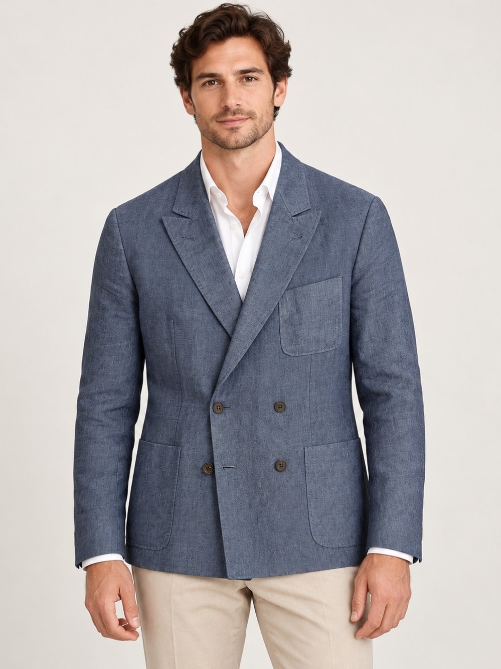 Paul Smith Blue Linen Cotton Double-Breasted Blazer 40 US / 50 EU OBO